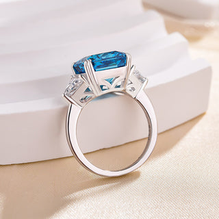 3.00CT Blue Squire Radiant Cut Three Stone Engagement Ring