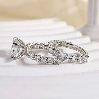 3.00ct Round Cut Diamond Hidden Halo Pave Engagement Ring Set