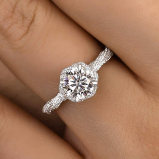 1.00CT Round Brilliant Cut Diamond Hidden Halo Antique Engagement Ring
