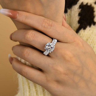 3.00CT Round Cut Diamond Hidden Halo Pave Engagement Ring Set
