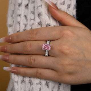 6.00CT Light Pink Radiant Cut Pave Engagement Ring