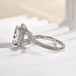 3.50CT Radiant Cut Diamond Hidden Halo Three Side Pave Engagement Ring