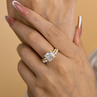 3.00CT  Cushion Cut Hidden Halo  Engagement Ring Set