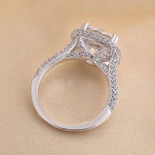5.00CT Cushion Cut Diamond Halo Three Side Pave Engagement Ring