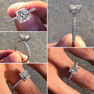 2.00ct Princess Cut Diamond Hidden Halo Pave Engagement Ring
