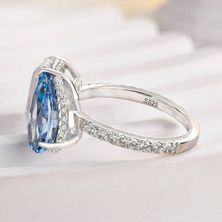 5.5 CT Sky Blue Pear & Emerald Cut Diamond Toi Et Moi Hidden Halo Pave Engagement Ring