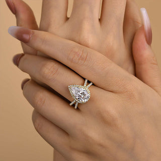 8.50 CT Pear Cut Diamond Halo Split Shank Engagement Ring