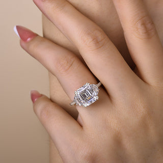 3.00CT Asscher Cut Diamond Three Stone Engagement Ring