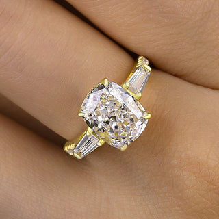 4.50CT Cushion Cut Diamond Three Stone Pave Engagement Ring