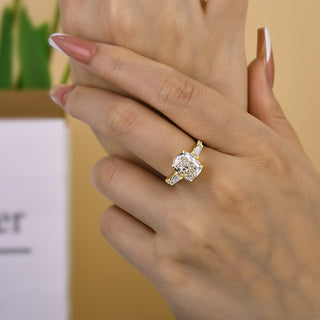 4.50CT Cushion Cut Diamond Three Stone Pave Engagement Ring