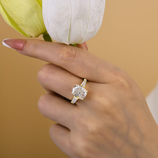 4.50CT Cushion Cut Diamond Three Stone Pave Engagement Ring