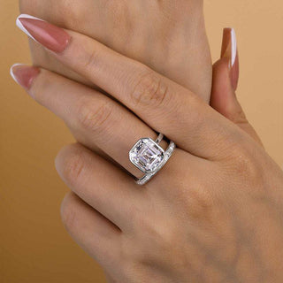 4.00CT Asscher Cut Diamond Bezel Anrique Engagement Ring Set