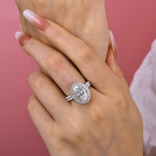 5.00CT Oval Cut Diamond Halo Pave Engagement Ring