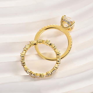 4.00CT Oval Cut Diamond Hidden Halo Pave Engagement Ring Set