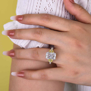 5.5CT Radiant Cut Three Stone Three Side Pave Engagement Ring