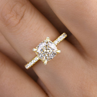 1.50CT Cushion Cut Hidden Halo Pave Engagement Ring
