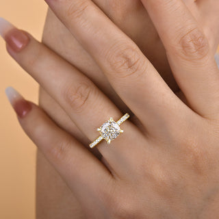 1.50CT Cushion Cut Hidden Halo Pave Engagement Ring