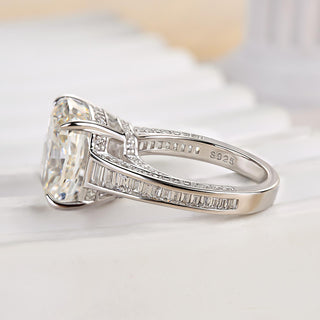 7.00CT Elongated Cushion Cut Three Side Pave Channel Set Engagement Ring