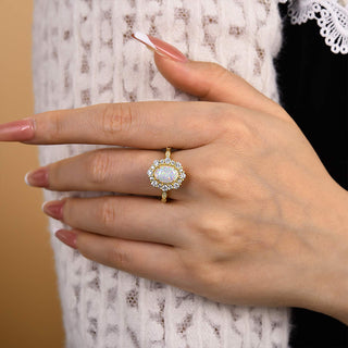 1.50 ct Opal Oval Cut Gems Stone Cluster Engagement Ring