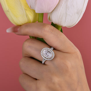 3.00CT Oval Cut Diamond Halo Pave Engagement Ring