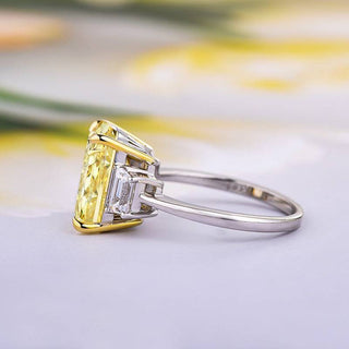 5.5CT Yellow Radiant Cut  Diamond Three Stone Engagement Ring