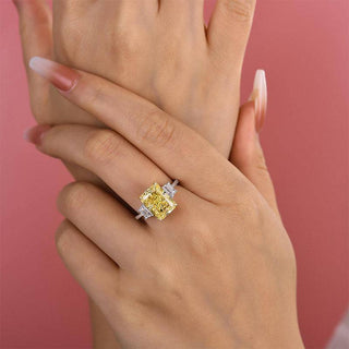 5.5CT Yellow Radiant Cut  Diamond Three Stone Engagement Ring