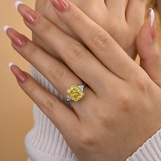 4.00CT Yellow Radiant Cut Diamond Three Stone Engagement Ring