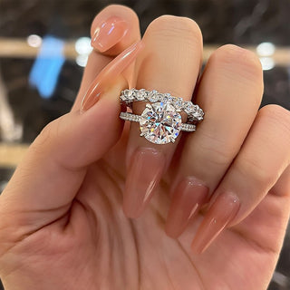 3.50CT Round Cut Diamond Hidden Halo Pave Engagement Ring Set