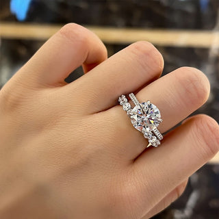 3.50CT Round Cut Diamond Hidden Halo Pave Engagement Ring Set