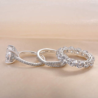 3.00CT Cushion Cut Diamond Hidden Halo Pave Bridal Ring Set