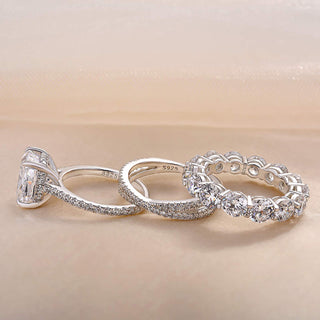 3.00CT Cushion Cut Diamond Hidden Halo Pave Egagement Ring Set