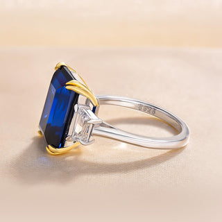 7.00ct Blue  Emerald Cut Diamond Three Stone Engagement Ring