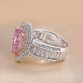 3.00CT Light Pink Pear Cut Double Halo Antique Engagement Ring