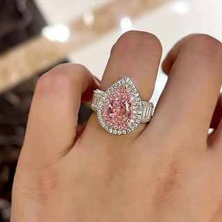 3.00CT Light Pink Pear Cut Double Halo Antique Engagement Ring