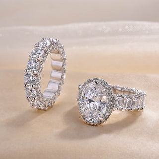 4.00CT Oval Cut Diamond Hidden Halo Three Side Pave Antique ENgagement Ring Set