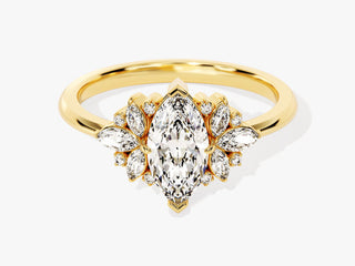 Elegant marquise moissanite ring surrounded by sparkling diamond cluster