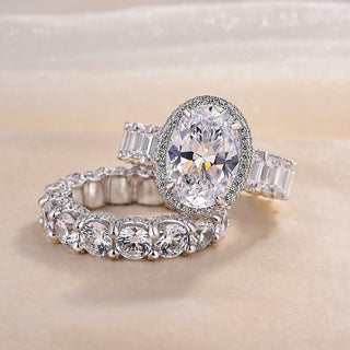5.00CT Oval Cut Diamond Hidden Halo Pave Antique Engagement Ring Set