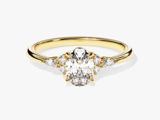 Oval Moissanite Diamond Cluster Engagement Ring with sparkling center and surrounding cluster accents for elegant bridal style.