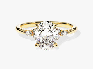 Oval Moissanite Diamond Cluster Engagement Ring with sparkling center and surrounding cluster stones for elegant modern bridal style.