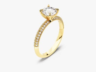 2.0CT round moissanite engagement ring with pavé-set diamonds for added brilliance and sparkle
