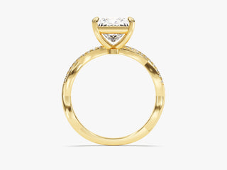 Princess-cut Moissanite engagement ring with twisted band and pave diamonds