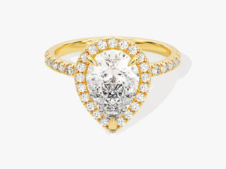 Luxurious halo engagement ring with a teardrop Moissanite diamond, ideal for brides who want a unique, vintage-inspired yet modern look