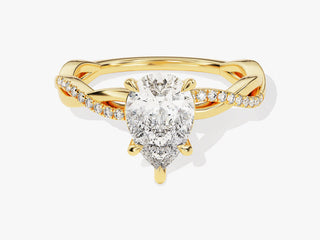 1.50CT Pear Moissanite Engagement Ring with twisted pavé diamond band