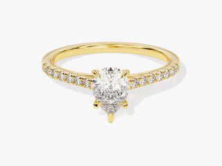 1.00CT Pear Moissanite Engagement Ring with pavé diamond band