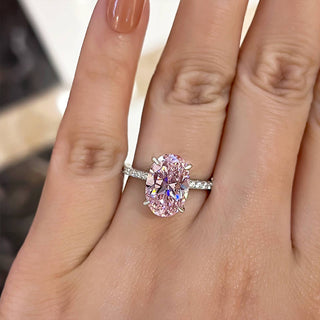 3.00CT Light Pink Oval Cut Hidden Halo Pave Engagement Ring