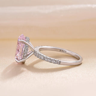 3.00CT Light Pink Oval Cut Hidden Halo Pave Engagement Ring