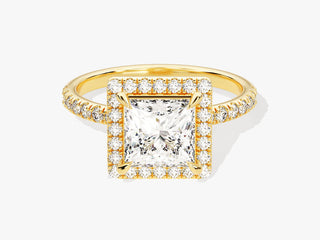 Elegant 2.5 CT princess moissanite engagement ring with pavé diamonds and modern design.