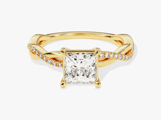 1.00CT Princess Moissanite Diamond Pave Twisted Engagement Ring with sparkling band