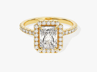 Moissanite Diamond Ring with Radiant Cut and Halo Setting