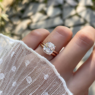 3.00Cushion Cut Diamond Hidden Halo Engagement Ring Set